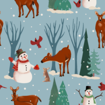 snowman, deer, woodland, woodland winter, bunny, cardinal, snowy forest, retro snowman, snowing